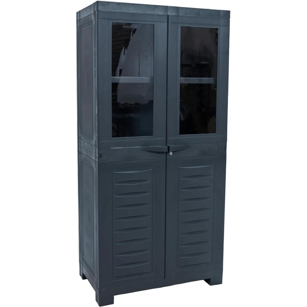 imageSunnydaze Storage Cabinet Plastic Storage Cabinet 4875quot H Garage Office Home Laundry Room2Window 4875 H