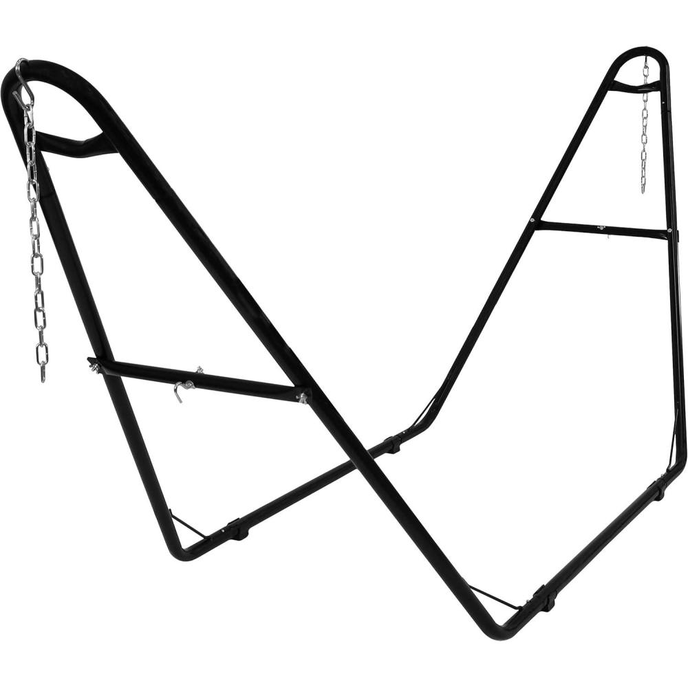 imageSunnydaze Universal Double Hammock Stand Only 550Pound Capacity HeavyDuty Hammock Stand for Outside Fits 9 to 14 Foot Hammocks BlackBlack