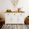 Sunnydaze 32-Inch Solid Pine Sideboard Cabinet with 3 Drawers and 3 Doors – Adjustable Shelf – Zinc Alloy Hardware – White(White)
