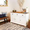 Sunnydaze 32-Inch Solid Pine Sideboard Cabinet with 3 Drawers and 3 Doors – Adjustable Shelf – Zinc Alloy Hardware – White(White)