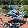Sunnydaze Quilted Outdoor Hammock with Spreader Bars – Heavy-Duty 450-Pound Capacity Double Hammock for Outside – Misty Beach