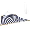 Sunnydaze Extra Large Quilted Hammock with Spreader Bars – 2-Person Hammock for Outside – Blue and White Stripe