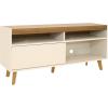 Sunnydaze Mid-Century Modern TV Stand for 58-Inch TV – Entertainment Stand for Living Room, Den, or Family Room – TV Media Console with Storage and Shelves – Black(Latte)