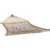 Sunnydaze Polyester Rope Double Hammock with Spreader Bars – 400-Pound Capacity – White with Navy and Gray Octagon Pillow(Brown)