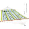Sunnydaze Quilted Outdoor Hammock with Spreader Bars – Heavy-Duty 450-Pound Capacity Double Hammock for Outside – Black and White(Blue and Green)