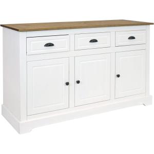 Sunnydaze 32-Inch Solid Pine Sideboard Cabinet with 3 Drawers and 3 Doors – Adjustable Shelf – Zinc Alloy Hardware – White(White)