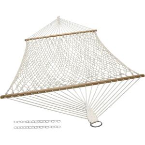 Sunnydaze Cotton Rope Hammock for Outside – 450-Pound Capacity Indoor or Outdoor Hammock with Spreader Bars – Brown(Natural)