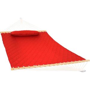 Sunnydaze Double Quilted Polyester Hammock with Detachable Pillow – 440-Pound Capacity – Red(Red)