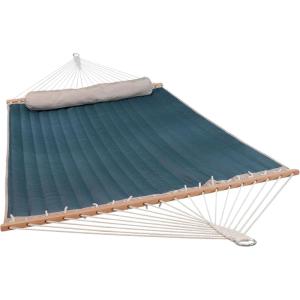 Sunnydaze Double Quilted Polyester Hammock with Detachable Pillow – 440-Pound Capacity – Red(Tidal Wave)