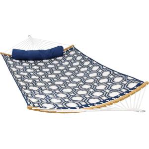 Sunnydaze Outdoor Hammock with Spreader Bar – 450-Pound Capacity Curved Spreader Bar Hammock – Mountainside(Navy & Gray)