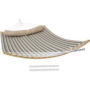 Sunnydaze Outdoor Hammock with Spreader Bar – 450-Pound Capacity Curved Spreader Bar Hammock – Mountainside(Neutral Stripe)
