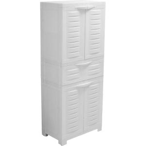 Sunnydaze Plastic Garage Storage Cabinet with Adjustable Shelf – 34.5″ H – Garage, Office, Home, Laundry Room – Gray(Speckled White)