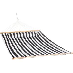Sunnydaze Quilted Outdoor Hammock with Spreader Bars – Heavy-Duty 450-Pound Capacity Double Hammock for Outside – Black and White(Black & White)