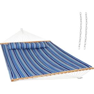Sunnydaze Quilted Outdoor Hammock with Spreader Bars – Heavy-Duty 450-Pound Capacity Double Hammock for Outside – Black and White(Breakwater Stripe)