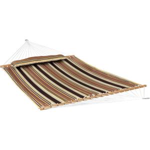 Sunnydaze Quilted Outdoor Hammock with Spreader Bars – Heavy-Duty 450-Pound Capacity Double Hammock for Outside – Black and White(Sandy Beach)