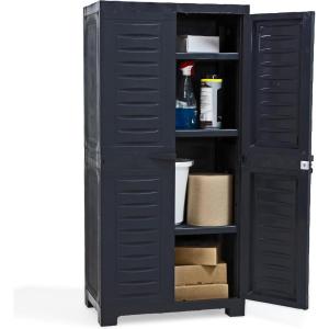 Sunnydaze Storage Cabinet – Plastic Storage Cabinet – 48.75″ H – Garage, Office, Home, Laundry Room(No Window – 48.75″ H)