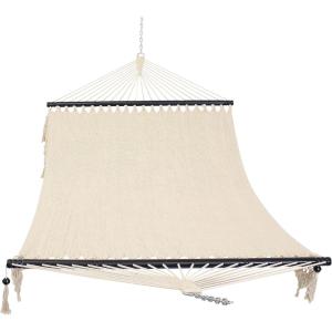 Sunnydaze Woven Double Hammock for Outside with Crocheted Edges and Spreader Bars – 600-Pound Weight Capacity Outdoor Hammock for Trees – Lagoon Stripes(Natural)