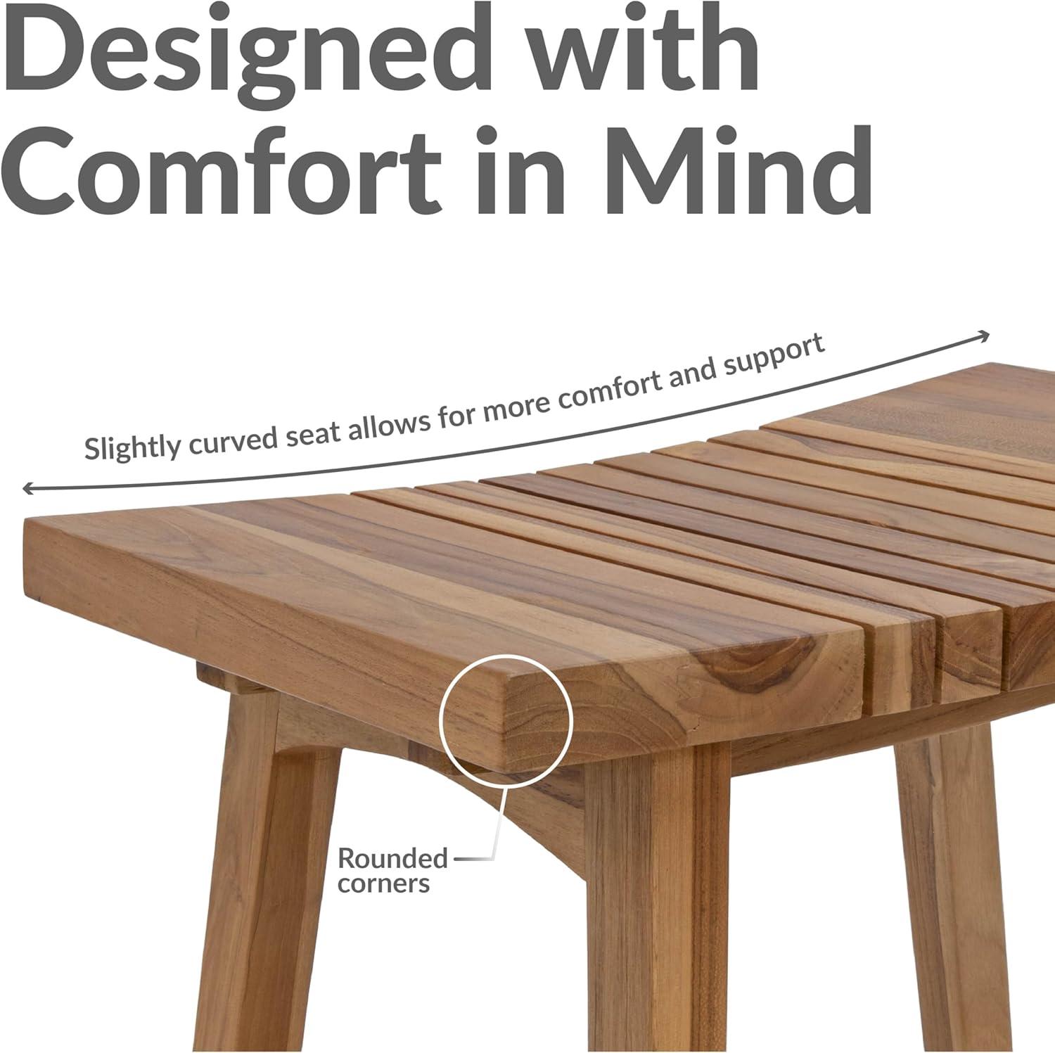 imageSunnydaze 19quot Teak Shower Bench Seat WaterResistant Small Shower Stool Wooden Bathroom Bench 325 lb Capacity