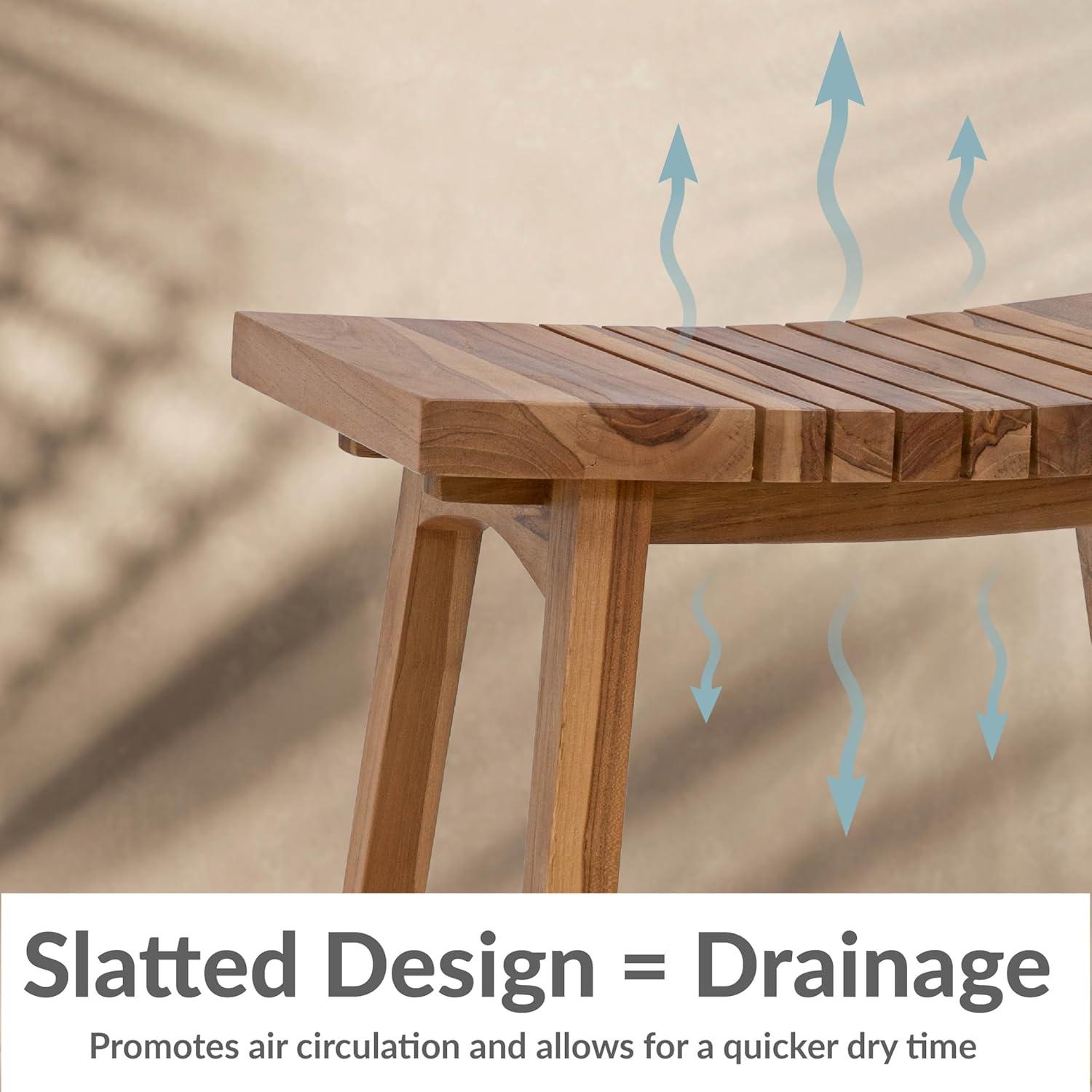 imageSunnydaze 19quot Teak Shower Bench Seat WaterResistant Small Shower Stool Wooden Bathroom Bench 325 lb Capacity
