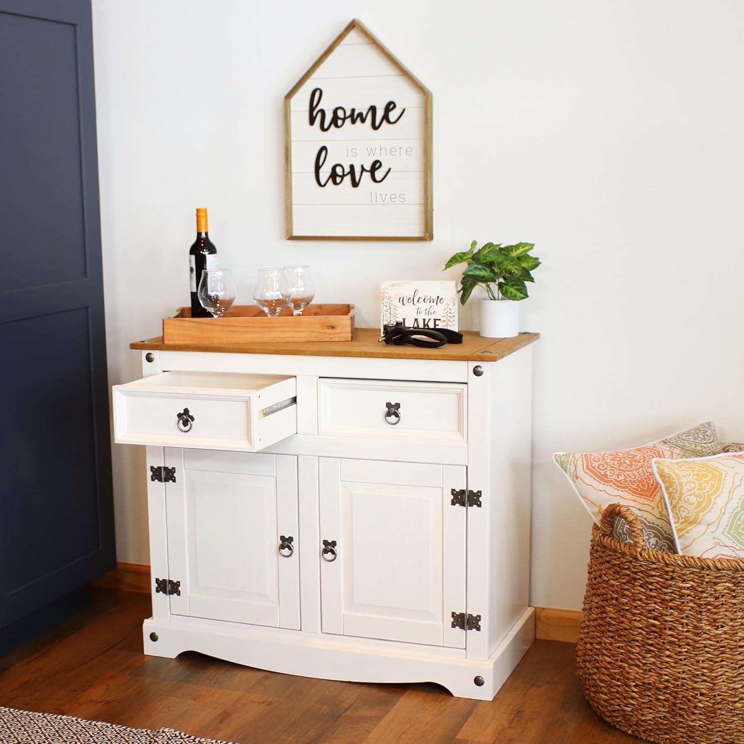 imageSunnydaze 315Inch H Kitchen Sideboard Cabinet with 2 Drawers and 2 Doors Solid Pine Construction with White FinishWhite