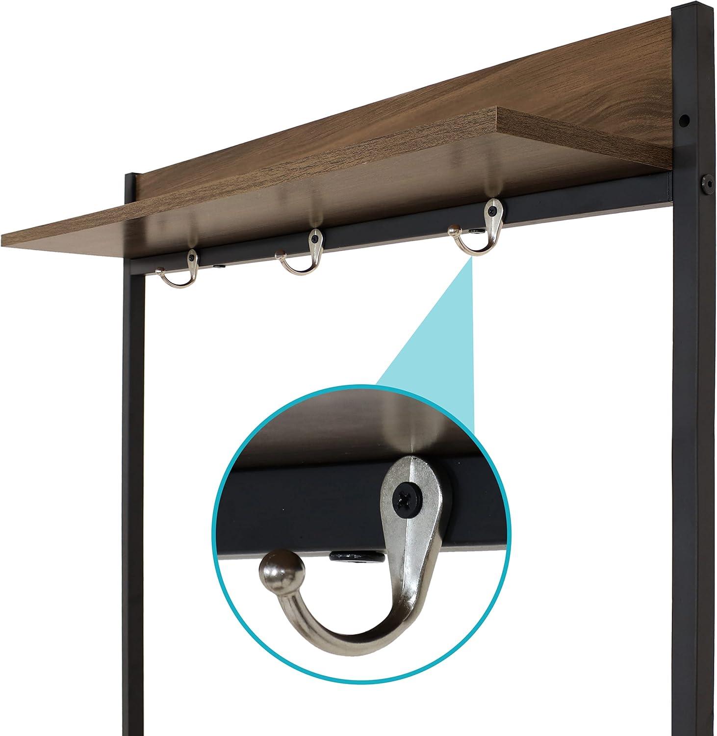 imageSunnydaze 67Inch H IndustrialStyle Hall Tree with Coat Rack Shoe Bench Wood Look with PowderCoated Steel Frame Brown