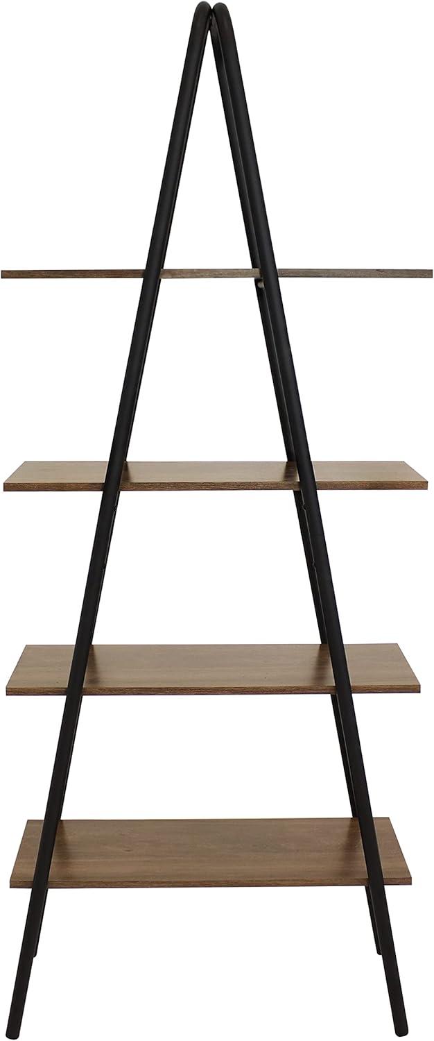 imageSunnydaze 685Inch H 4Tier IndustrialStyle AFrame Ladder Shelf MDP Shelves with PowderCoated Steel Frame Brown