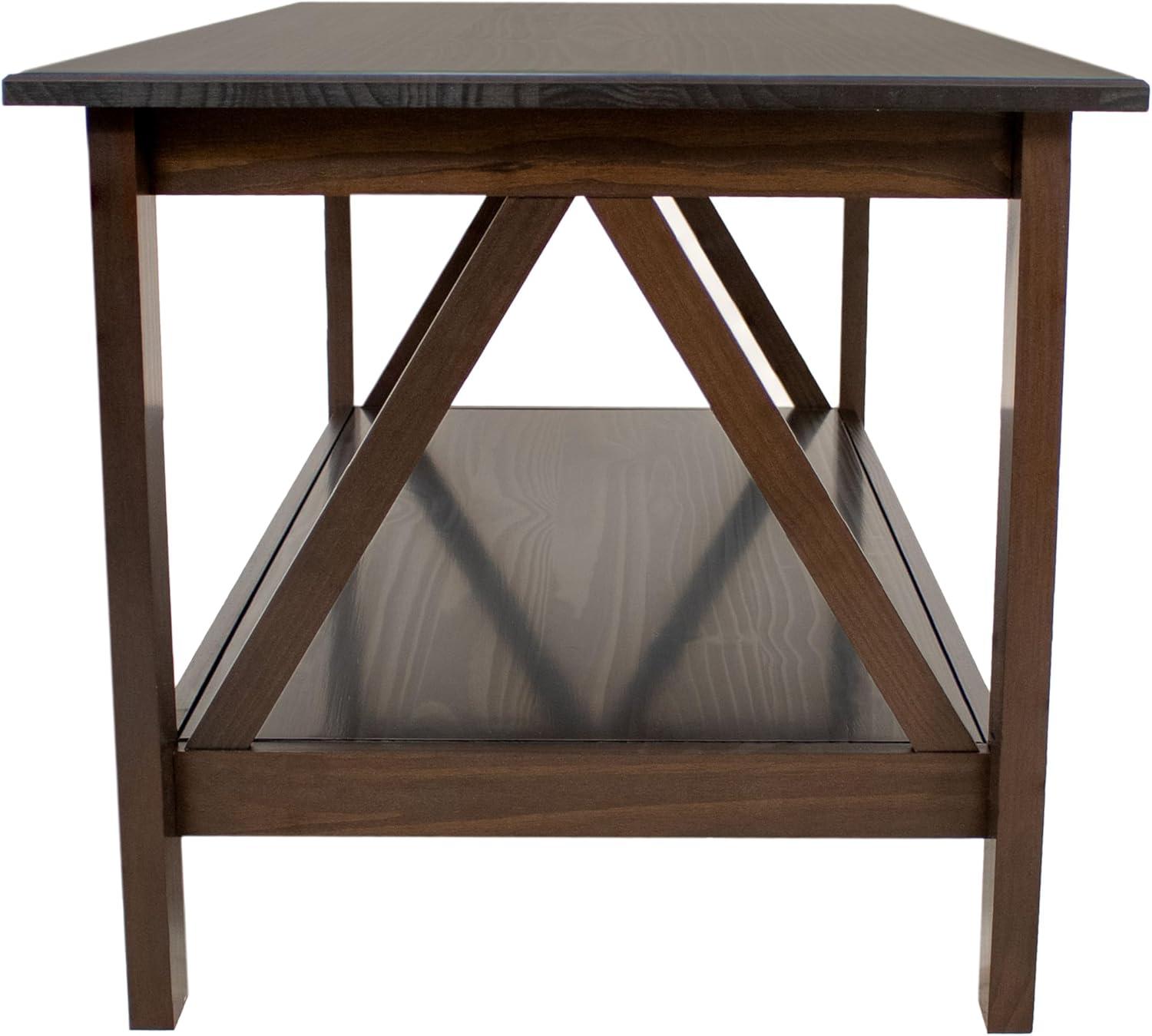 imageSunnydaze Dark Wood Coffee Table with Storage Shelf Indoor Solid Pine Wood Center Table for Living Room Dark Brown 435quot W