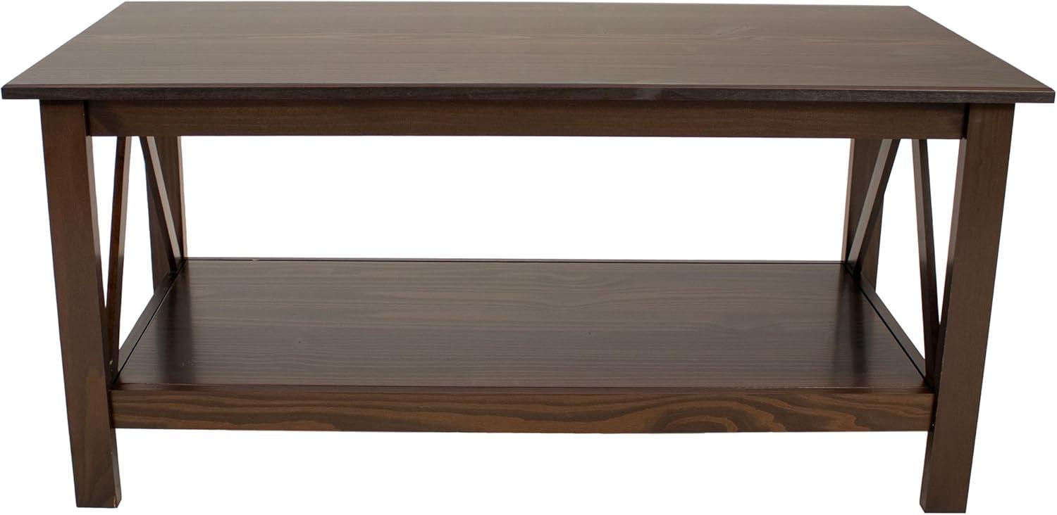 imageSunnydaze Dark Wood Coffee Table with Storage Shelf Indoor Solid Pine Wood Center Table for Living Room Dark Brown 435quot W
