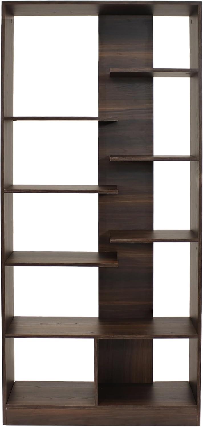 imageSunnydaze Rosalee 67Inch H 9Tier OpenBack Bookshelf 9 Staggered Shelves for Living Room or Home Office Coffee Brown