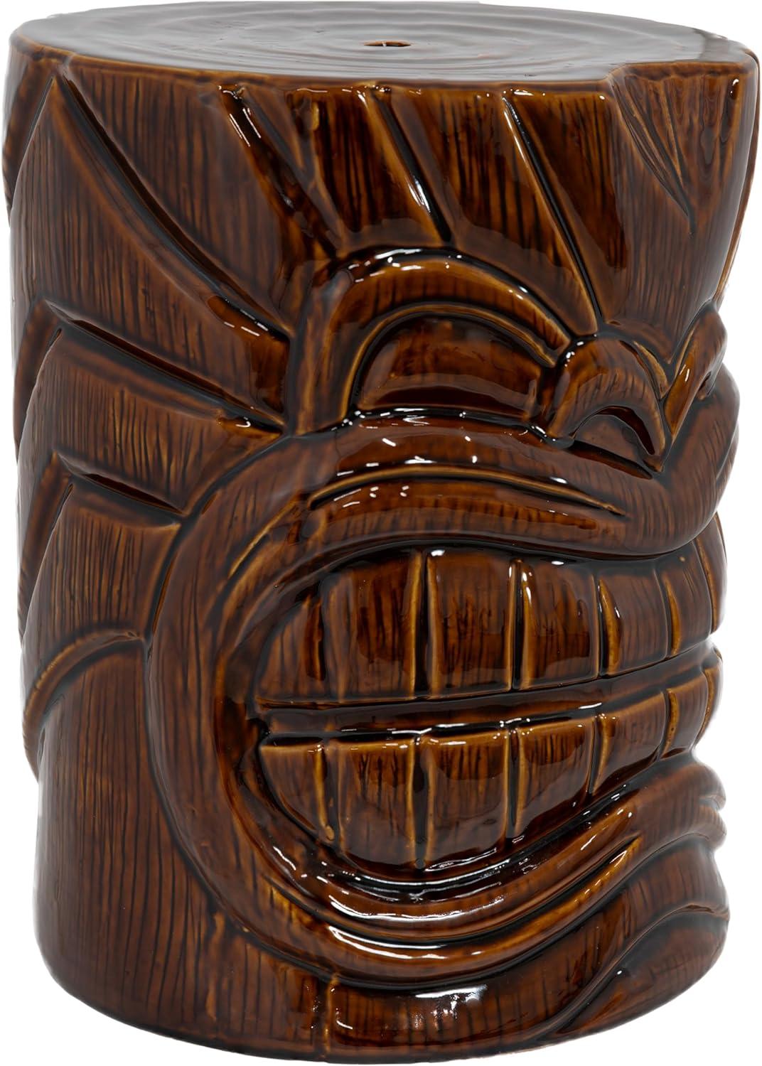 imageSunnydaze Tropical Tiki Head Ceramic Garden Stool Side Table with WoodLook Finish Indoor or Outdoor Use 1725Inch H