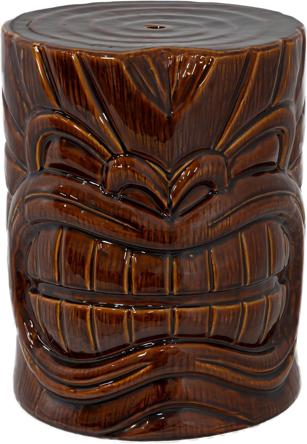 imageSunnydaze Tropical Tiki Head Ceramic Garden Stool Side Table with WoodLook Finish Indoor or Outdoor Use 1725Inch H
