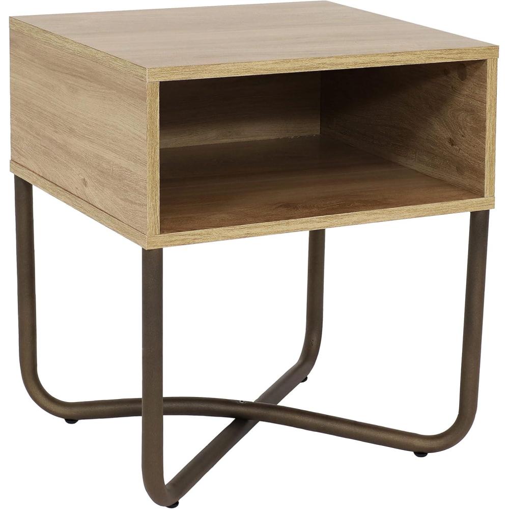 imageSunnydaze 1975Inch H Open Shelf MDP IndustrialStyle Nightstand with PowderCoated Steel Cross Base Brown