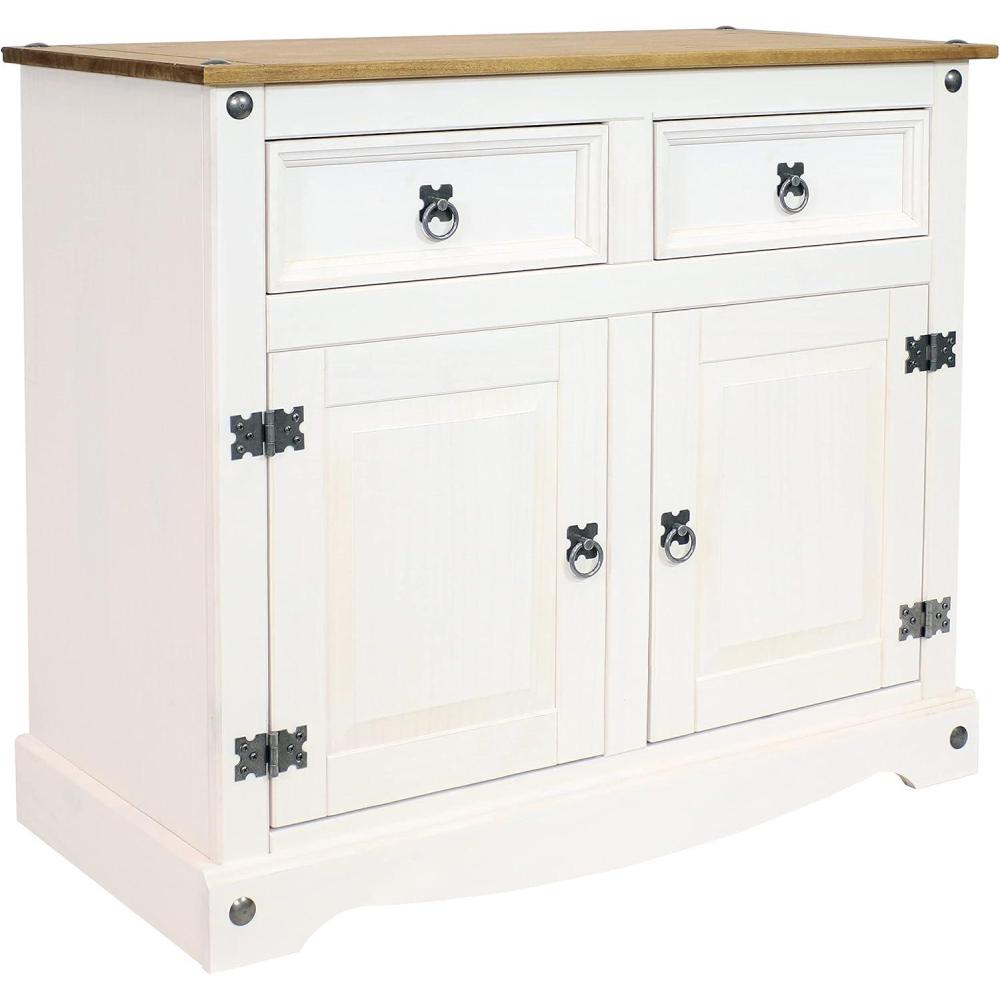 imageSunnydaze 315Inch H Kitchen Sideboard Cabinet with 2 Drawers and 2 Doors Solid Pine Construction with White FinishWhite