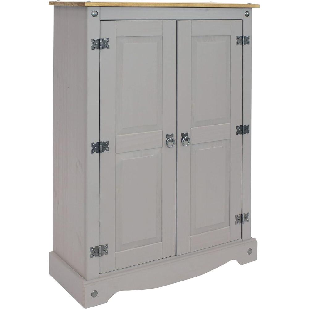 imageSunnydaze 43Inch H 2Door 2Shelf Solid Pine Kitchen Pantry Cabinet Zinc Alloy Hinges and Door Pulls Gray