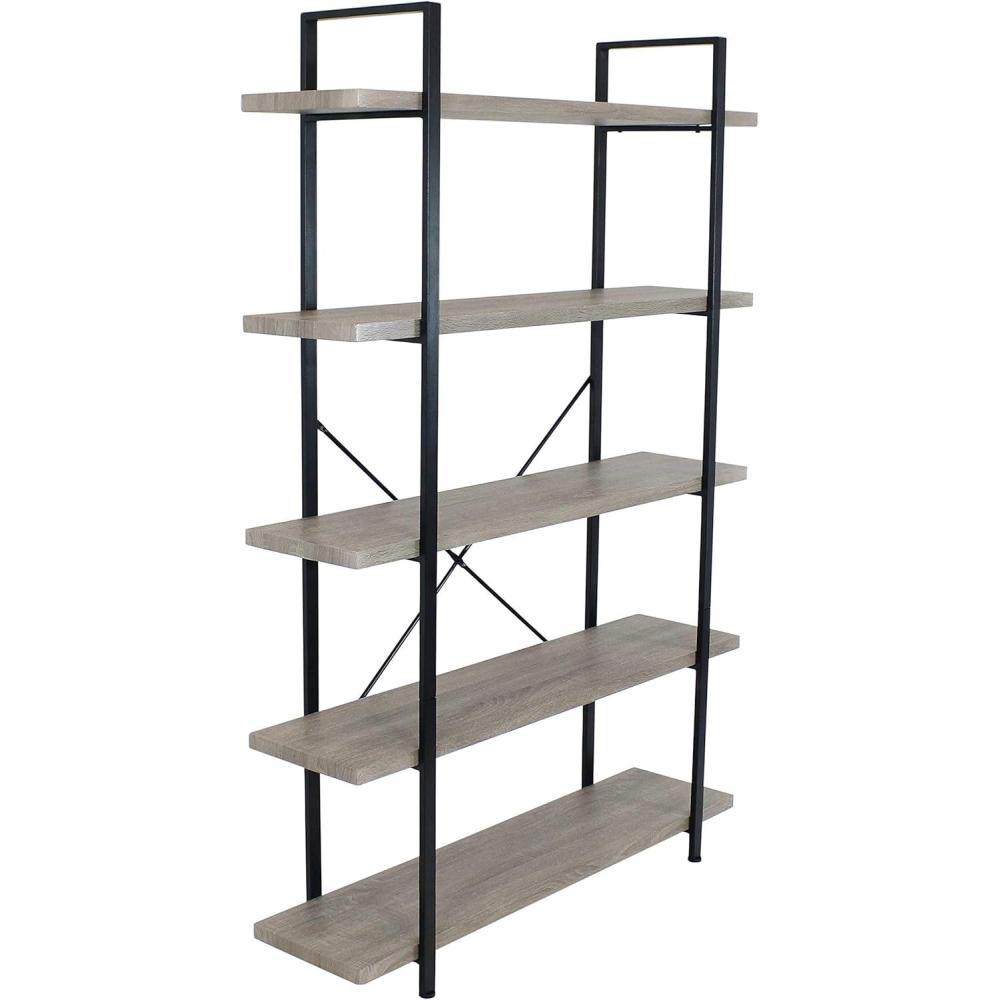 imageSunnydaze 5Tier Industrial Style Bookshelf with Open Shelves and Veneer Finish Oak GrayOak Gray