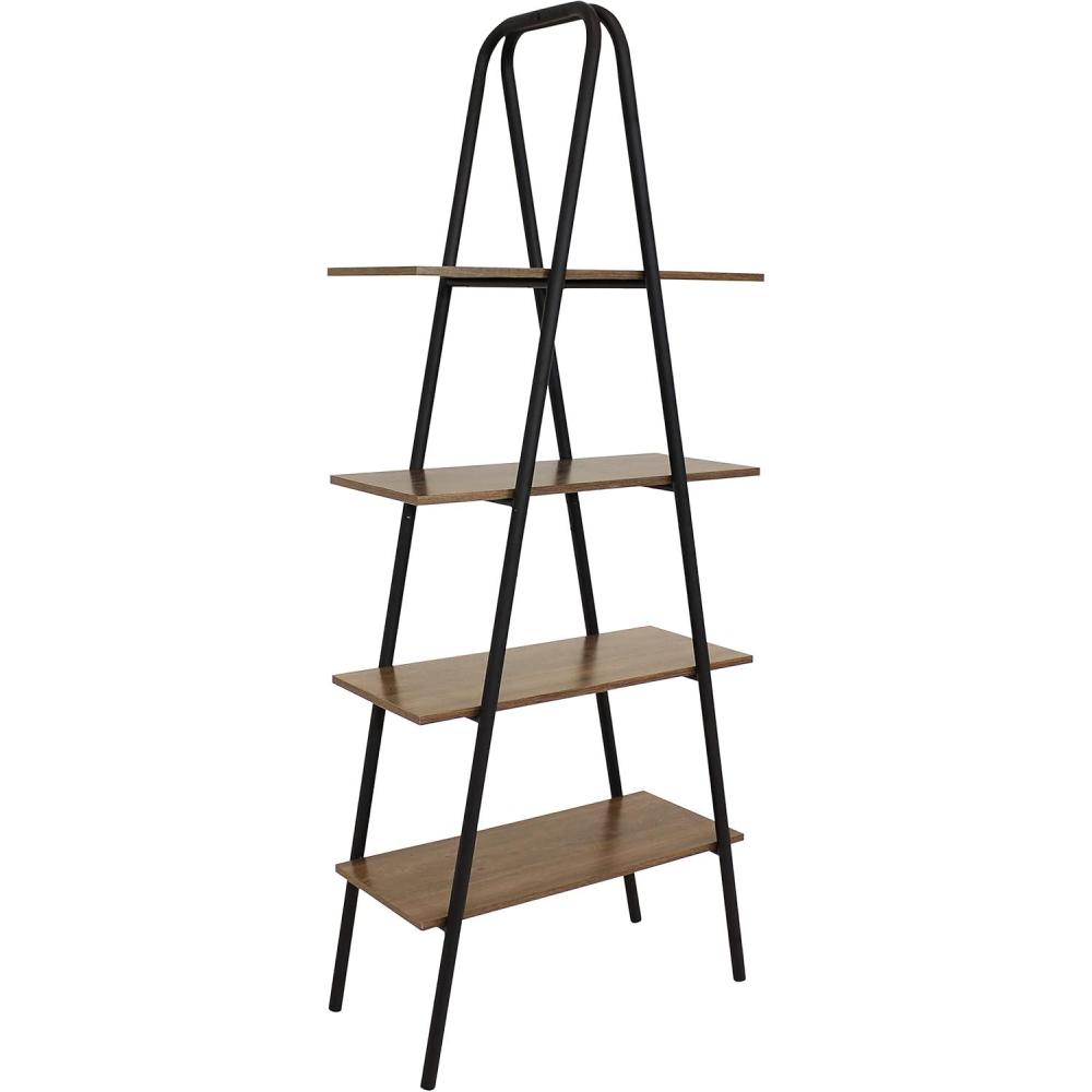 imageSunnydaze 685Inch H 4Tier IndustrialStyle AFrame Ladder Shelf MDP Shelves with PowderCoated Steel Frame Brown