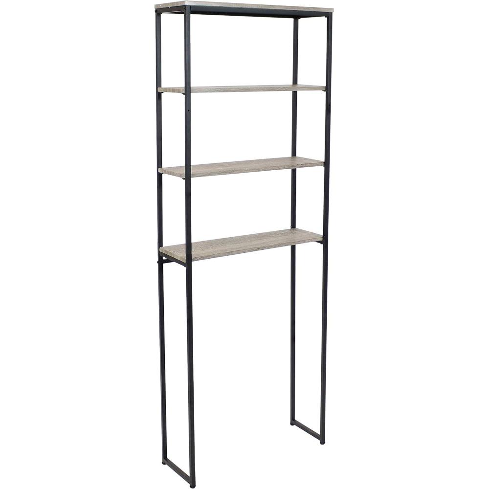 imageSunnydaze 69Inch 4Tier OverTheToilet Shelf Open Shelves Veneer Finish and Black Iron Frame Oak GrayOak Gray