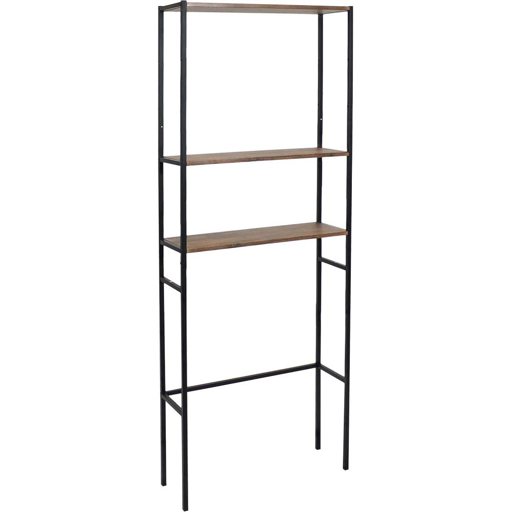 imageSunnydaze 71Inch 3Tier Industrial Style OverTheToilet Storage Shelf Veneer Finish and Black Iron Frame Teak ColorTeak