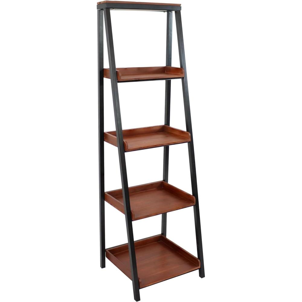 imageSunnydaze Indoor 4Tier Leaning Ladder Shelf Bookcase Acacia Wood for Office Living Room or Bedroom 5975quot H