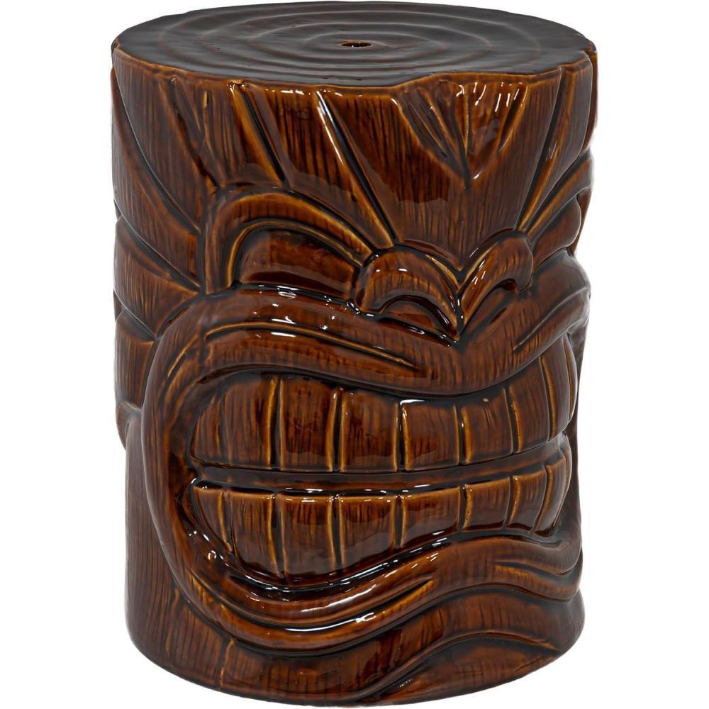 imageSunnydaze Tropical Tiki Head Ceramic Garden Stool Side Table with WoodLook Finish Indoor or Outdoor Use 1725Inch H