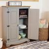 Sunnydaze 43-Inch H 2-Door, 2-Shelf Solid Pine Kitchen Pantry Cabinet – Zinc Alloy Hinges and Door Pulls – Gray