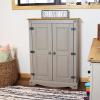 Sunnydaze 43-Inch H 2-Door, 2-Shelf Solid Pine Kitchen Pantry Cabinet – Zinc Alloy Hinges and Door Pulls – Gray