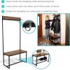 Sunnydaze 67-Inch H Industrial-Style Hall Tree with Coat Rack, Shoe Bench – Wood Look with Powder-Coated Steel Frame – Brown