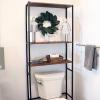 Sunnydaze 71-Inch 3-Tier Industrial Style Over-The-Toilet Storage Shelf – Veneer Finish and Black Iron Frame – Teak Color(Teak)