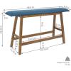 Sunnydaze Counter-Height Solid Rubberwood Backless Dining Bench – Weathered Oak Finish with Blue Cushion