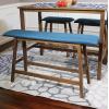 Sunnydaze Counter-Height Solid Rubberwood Backless Dining Bench – Weathered Oak Finish with Blue Cushion