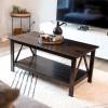 Sunnydaze Dark Wood Coffee Table with Storage Shelf – Indoor Solid Pine Wood Center Table for Living Room – Dark Brown – 43.5″ W