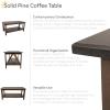 Sunnydaze Dark Wood Coffee Table with Storage Shelf – Indoor Solid Pine Wood Center Table for Living Room – Dark Brown – 43.5″ W
