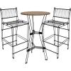 Sunnydaze 3-Piece Steel Wire Bar Table and Chairs Set with Faux Woodgrain Tabletop – Black