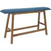 Sunnydaze Counter-Height Solid Rubberwood Backless Dining Bench – Weathered Oak Finish with Blue Cushion